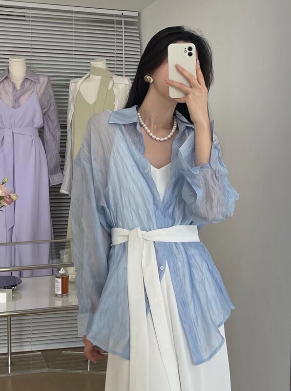 [sunshine] simple solid color pleated shirt (without inner layer) 9508# cqw