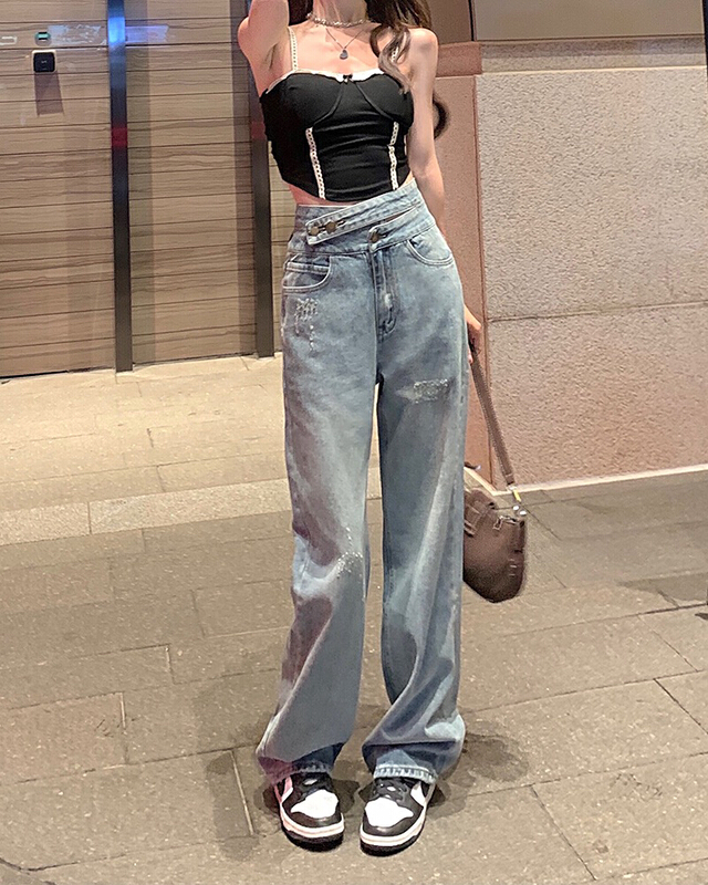 [four seasons] worn straight high waist jeans 8888# LSL