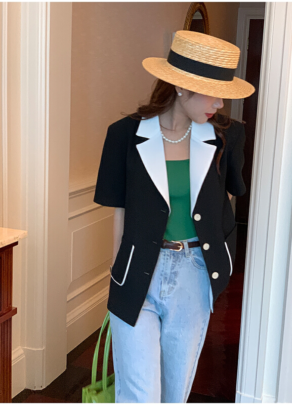 In early summer! [the mind] contrast color suit collar small fragrance short coat 60236\xyj