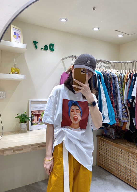 goods in stock! New in early summer! [da. 7] portrait print loose short sleeve T-shirt 2358-1# LSL