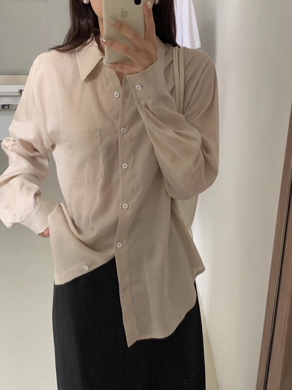 [wanna] solid Tencel single Pocket Shirt 98832# cqw