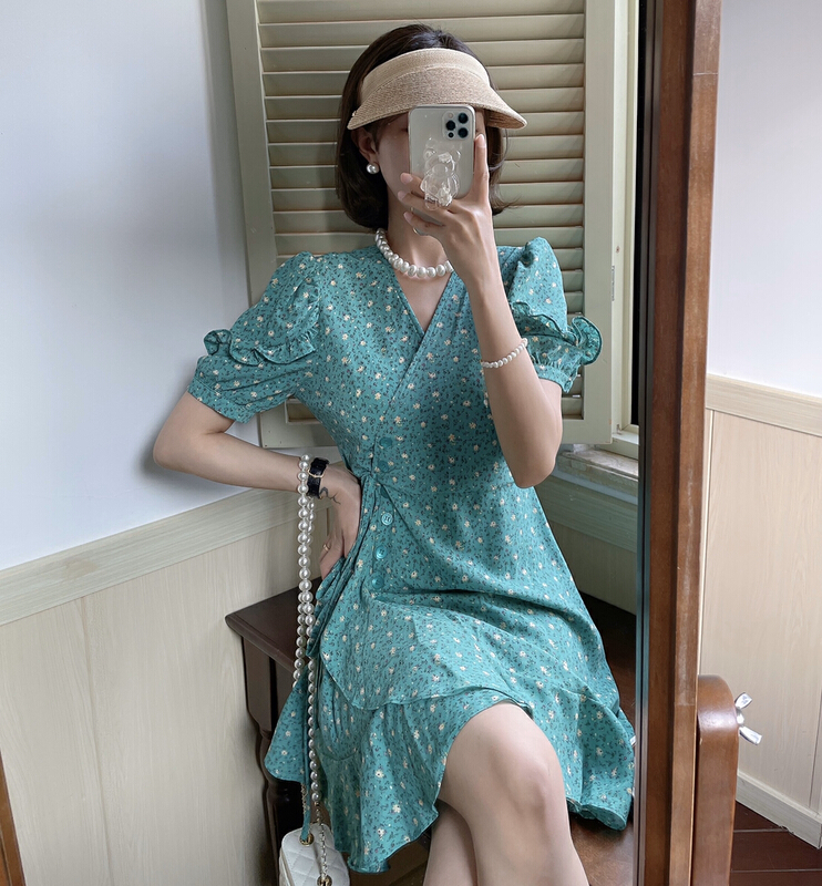 [J2. J1wg] temperament fungus edge floral dress 22090-1# cqw