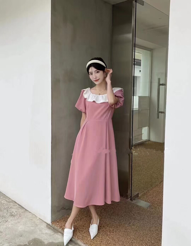 [spinach family] Korean pearl lotus leaf collar bubble sleeve dress 6988# HBx