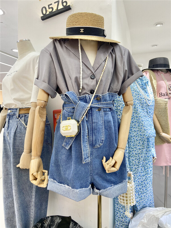 New in early summer! [Yan Sha] Korean version of versatile stitched raw edge Jumpsuit (with belt) 158# CLS