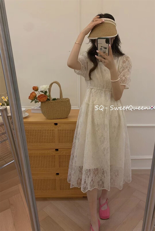 [sq] French Style Round Neck Lace Dress ys1-3367# zxx