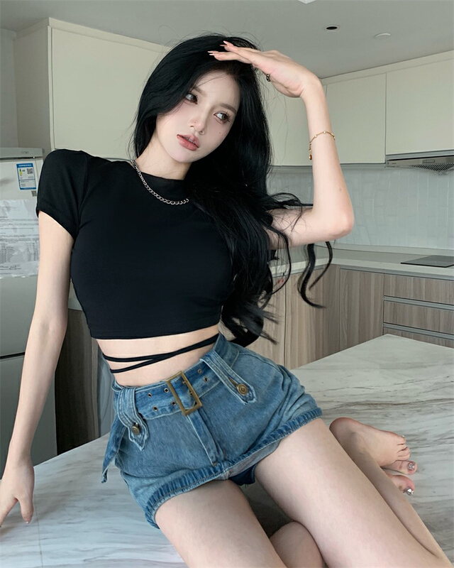[millet +] back strap design sense of spice girl fashion short sleeve T-shirt 1057# WPL
