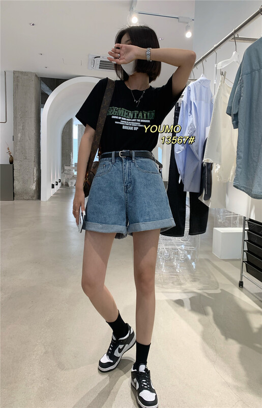 Summer new! [suxinlan] simple casual denim shorts (with belt) 13567# LSL