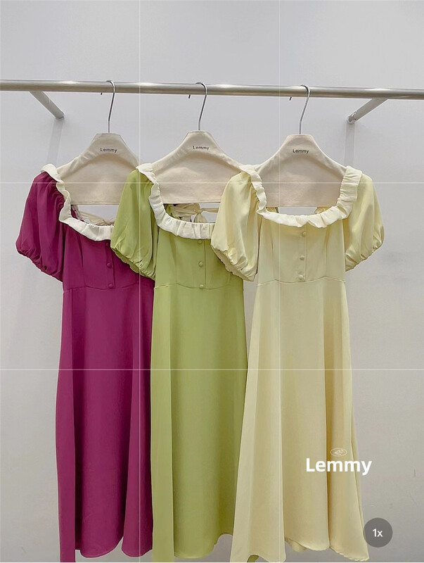 [Lemmy] Korean color blocking Ruffle side bubble sleeve pull dress 8580# HBx