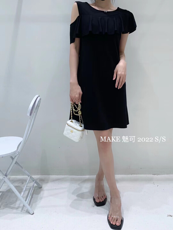 [make Meike] asymmetric temperament sleeve single shoulder lotus leaf edge dress 8824# XJ