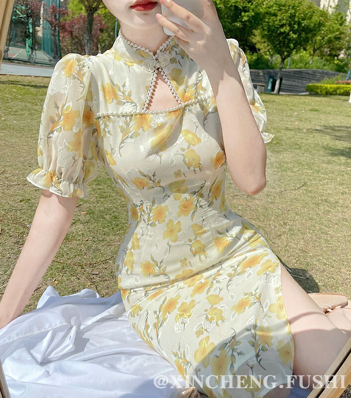 goods in stock! New in early summer! [Xinsheng] the design feels thin and broken flower cheongsam 5265# PCZ