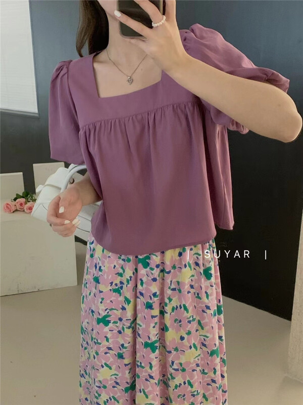 New in early summer! [suyar] sweet Square Neck Lace Up blouse 1327# HBx
