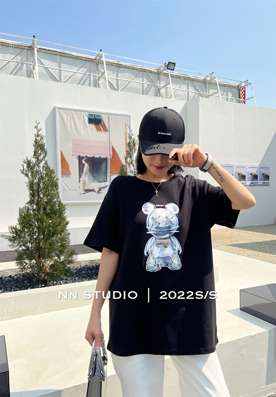 New year in early spring! [NN] heavy craft sewing Pearl Lake play short sleeve T-shirt 9376# XYY