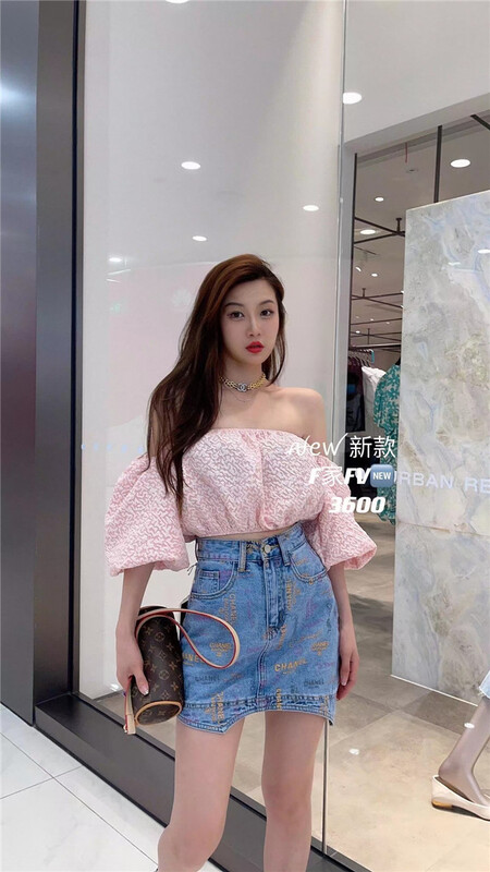 goods in stock! New in early summer! [f family] personalized fashion letter printed denim skirt 3600# PCZ