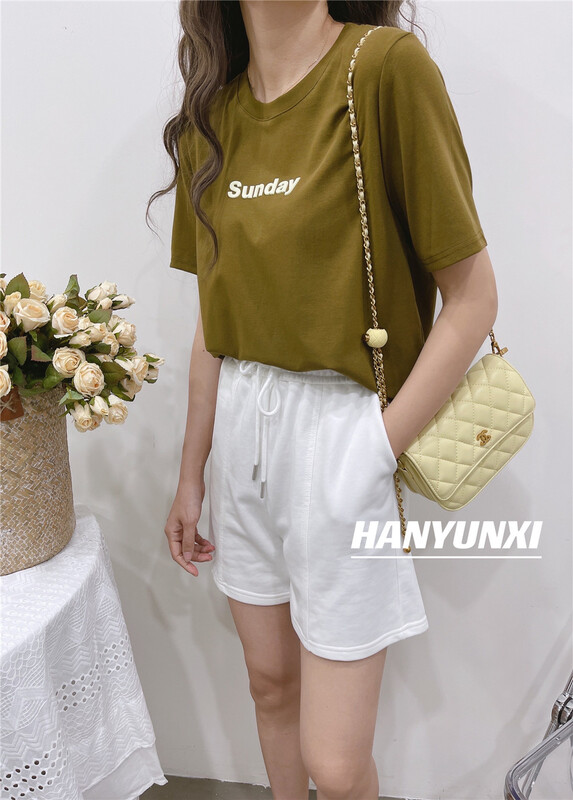 New in early summer! [Han Yunxi] simple and versatile letter Casual Short Sleeve T-shirt (T-shirt only) 1653# CLS