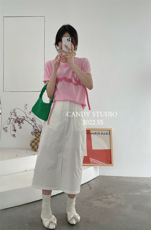 [candy] Korean design round neck ins short sleeve T-shirt 3319# zjy