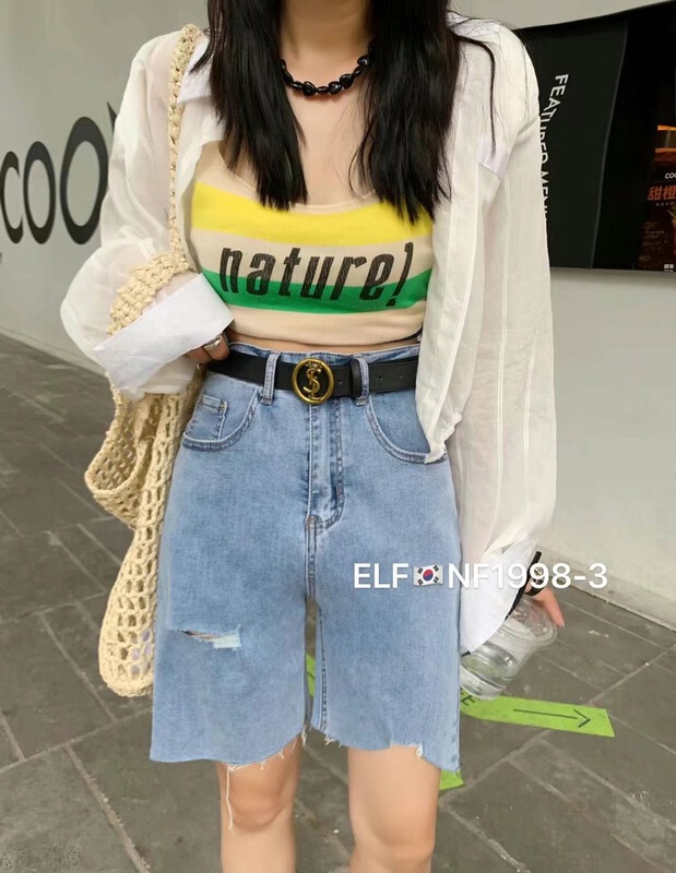 [x2 square] Korean high waist comfortable denim shorts (without belt) 1998-3# ll
