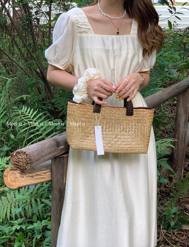 [meetu] Korean simple style dress with head rope (with head rope) 22162# zjy