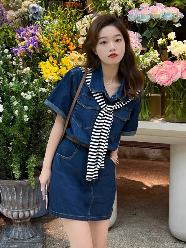 New in early summer! [jun.t] Korean fashion slim dress (with belt and shawl) 5841# PCZ