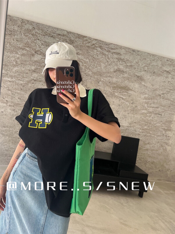[more] Korean cartoon Mickey letter printed loose polo shirt 88108# ozq