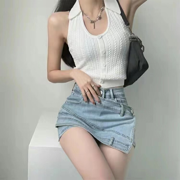 [LMK] hanging neck fried dough twist slim vest / sling 3805 \hjy