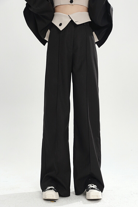 [colorfui] false waist button high waist leg length straight trousers 6337# cqw