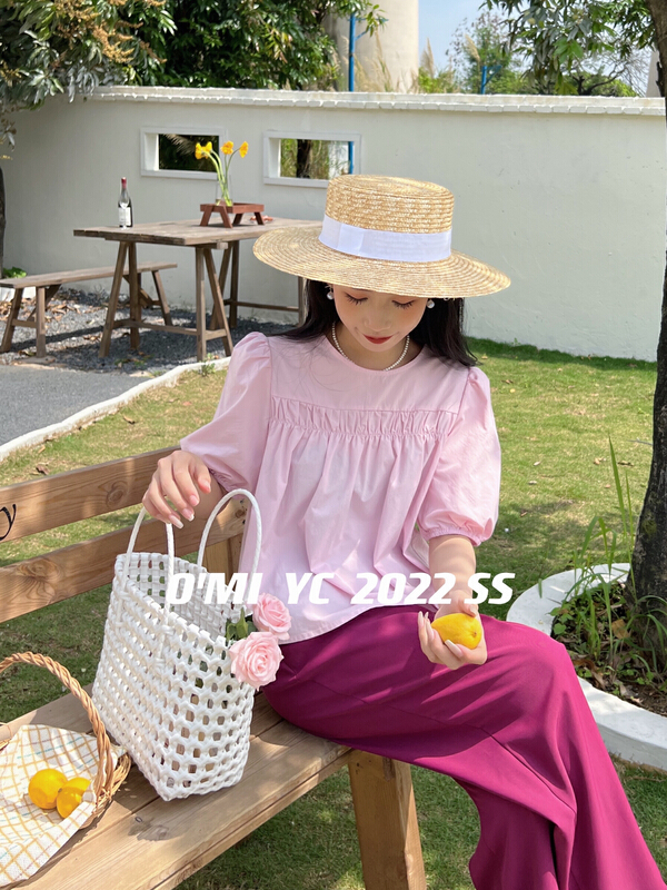 [O MI] design sense niche bubble sleeve shirt 8229# HBx
