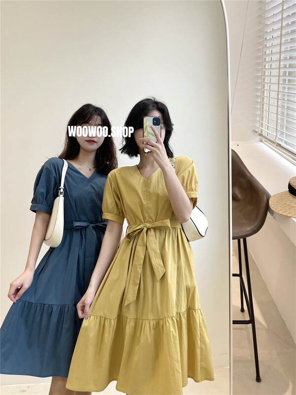 goods in stock! New in early summer! [so woo] fashion temperament V-neck waist dress (with belt) 62642# WPL
