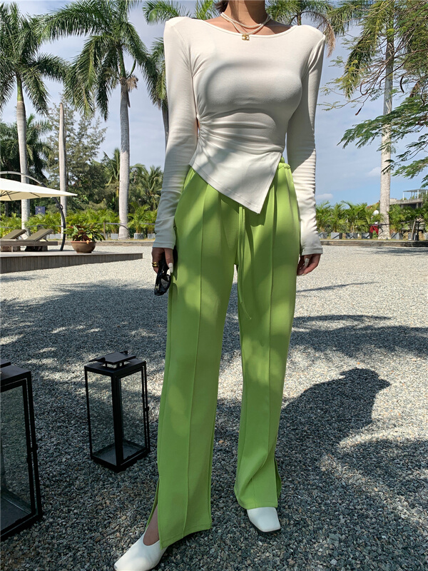 New year in early spring! [XT studio] Korean slit elastic waist casual pants 8025# zxl