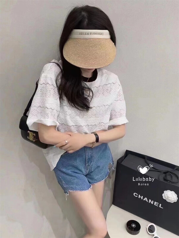 [yoyo's] contrast Round Neck Lace short sleeve T-shirt 8539# XYY