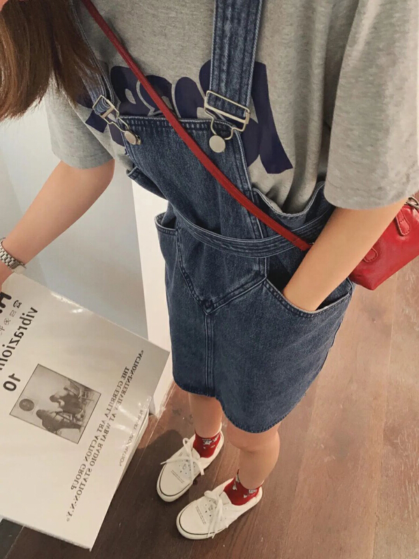 [JH] net red letter short sleeved T-shirt + wash cowboy strap Skirt Set (with belt) 41595# PCZ