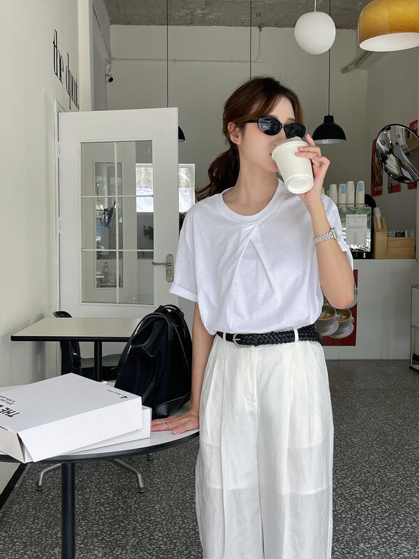 [ever true] cotton versatile pleated loose short sleeve T-shirt 61026# CLS