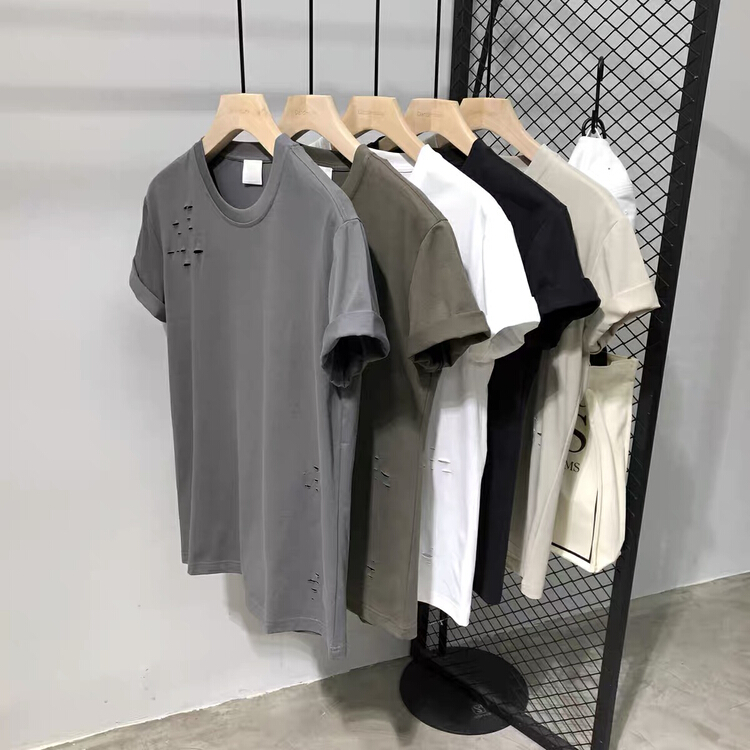 [Yeyue] Korean version solid color shabby design Short Sleeve T-shirt a802# ZZL