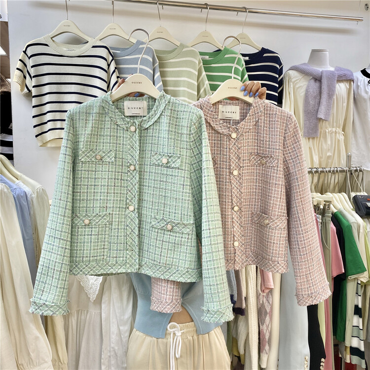 New year in early spring! [o.lucky] Xiaoxiang fashion round neck plaid jacket 1552-1# HBx