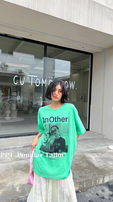New in early summer! [ppt] Korean loose portrait printed short sleeve T-shirt ys1-6591# XYY