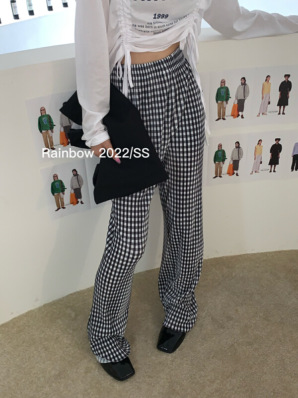 [Meet Rainbow] Plaid versatile fashion casual pants 30121# LSL