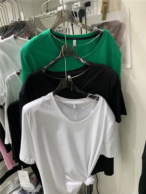 New in early summer! [h · l] Pullover crew neck simple and comfortable versatile short sleeve T-shirt (detachable with chain) 9102# PCZ