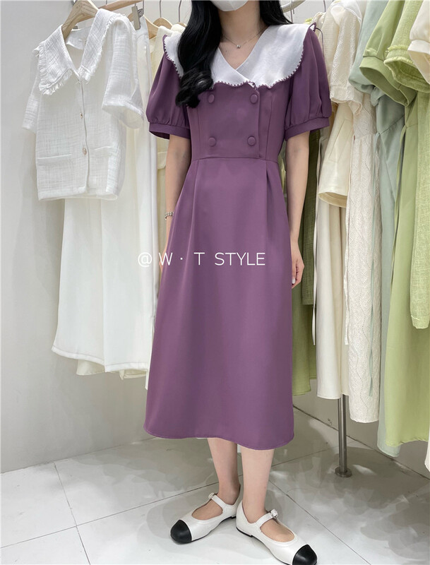 New in early summer! [wt] Korean style color blocked breasted dress a9029# HBx