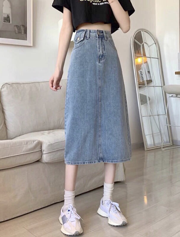 早春上新!【M+】休閒高腰牛仔半身裙  M8845#  CLS