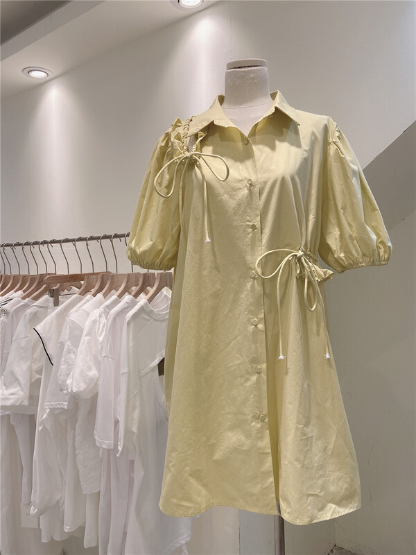 [Hebe] bubble sleeve single breasted fashion dress 90950# XYJ