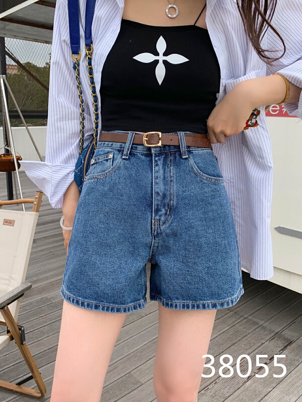 New in early summer! [CHD] elastic free loose Leg Denim Shorts (with belt) 38055# CLS