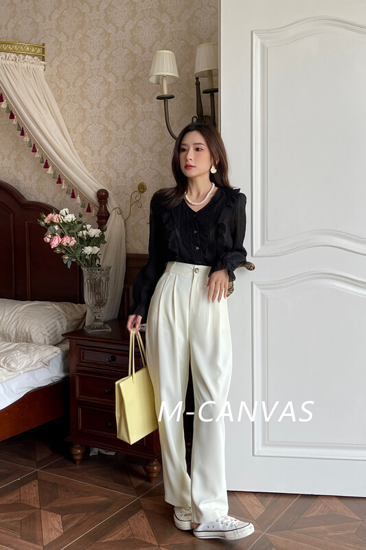 goods in stock! New year in early spring! [Mi hang m-canvas] high waist and wide leg floor dragging trousers 6769# ozq