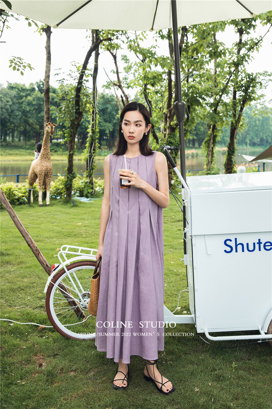 [Coline] pleated lady dress c2148a# hyy