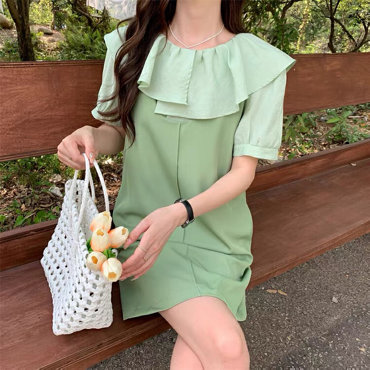 New in early summer! [Xiaofan's home] new design sense small man loose foreign style age reducing leave two short sleeved dresses ys1-8223# LSW