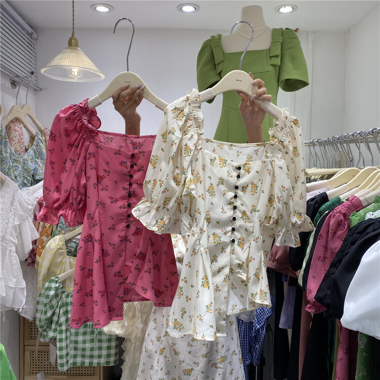 [amega] minority square collar Floral Chiffon shirt ys1-6710# HBx