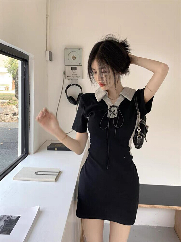 New in early summer! [Fanfan] fashion thin color blocking dress 5687# JJ