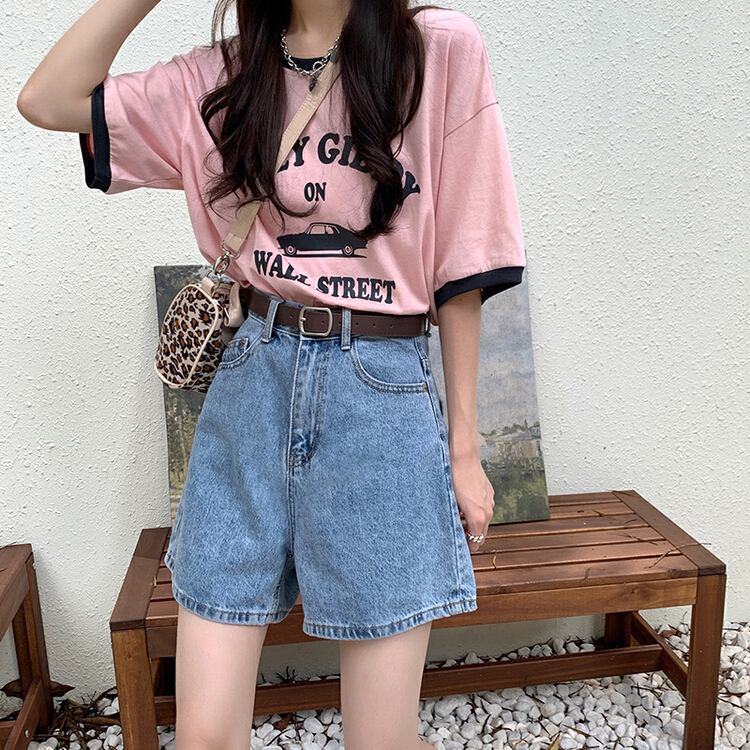 [timely rain] design sense: high waist, thin and versatile denim shorts (only pants) 40019# WPL