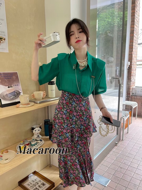 New in early summer! [macaroon] Vintage Floral Chiffon Skirt 8823# PCZ