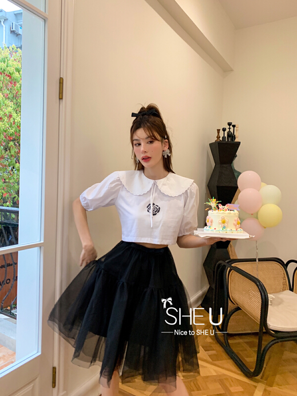 New in early summer! [she u] sweet Lapel rose blouse c80188# cqw