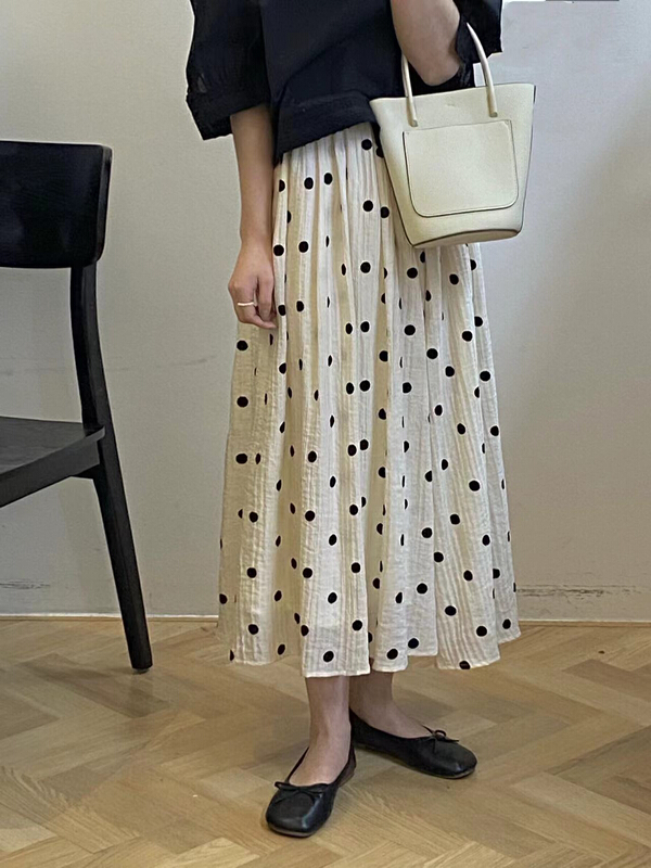New year in early spring! [tototellme] Korean simple wave point skirt 20250# HBx