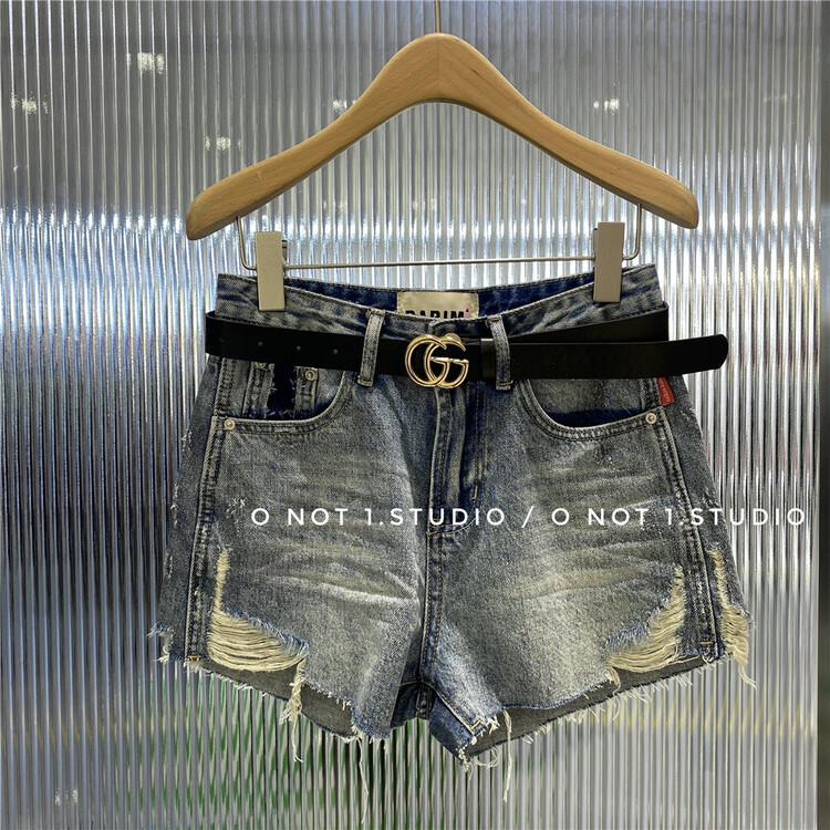 [o not 1] Korean fashion perforated denim shorts (with belt) 2487# LSW